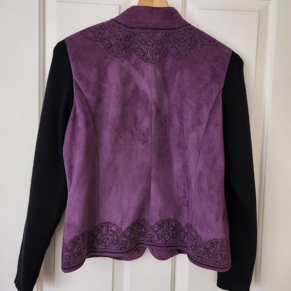 Whimsigoth Jacket Purple Plum Vintage Y2K Faux Suede Floral Embroidered Medium - Picture 5 of 14